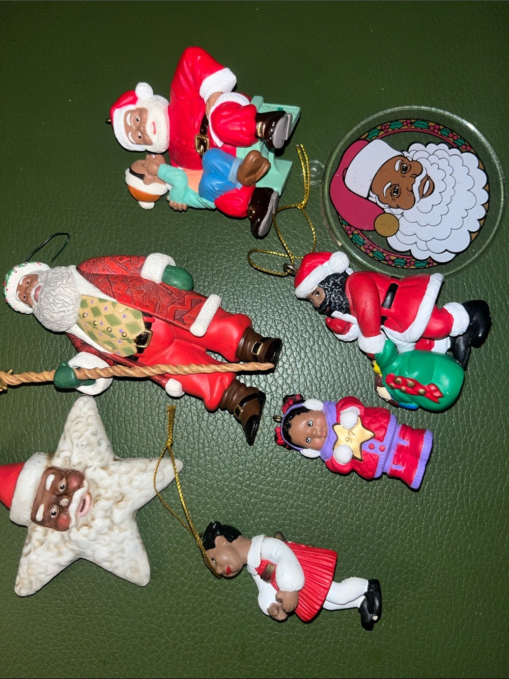 Black Santa and Child Christmas Ornament Lot - Multicolor Holiday Decor